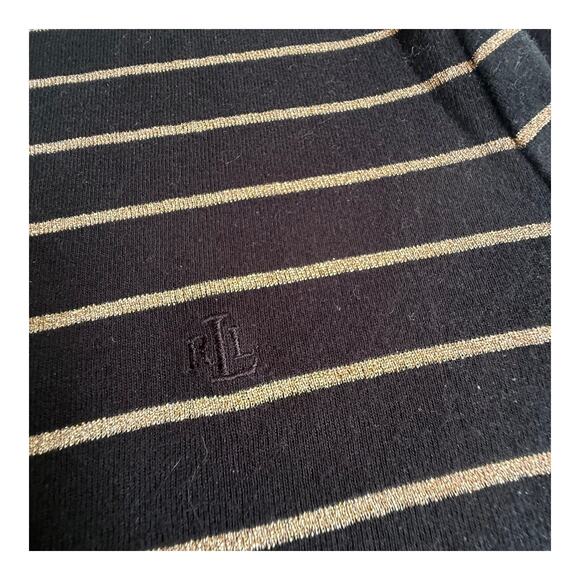 VTG Lauren Ralph Lauren TOP Women's MED Black & Gold Glitter Striped Long Sleeve - Picture 4 of 7